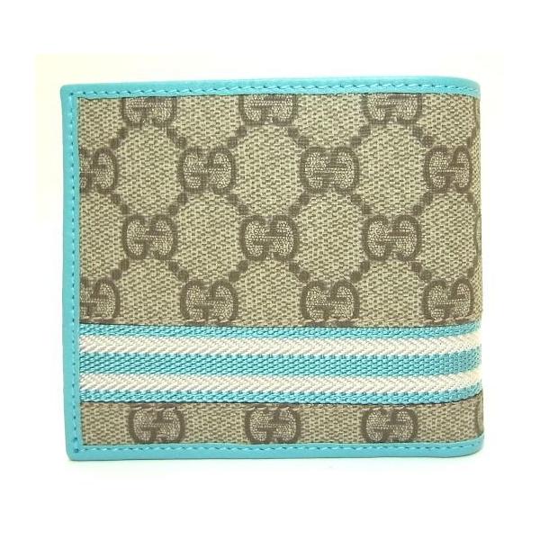 GUCCI グッチ メンズ 二つ折り 財布 GGプラス×レザー カーキ×水色