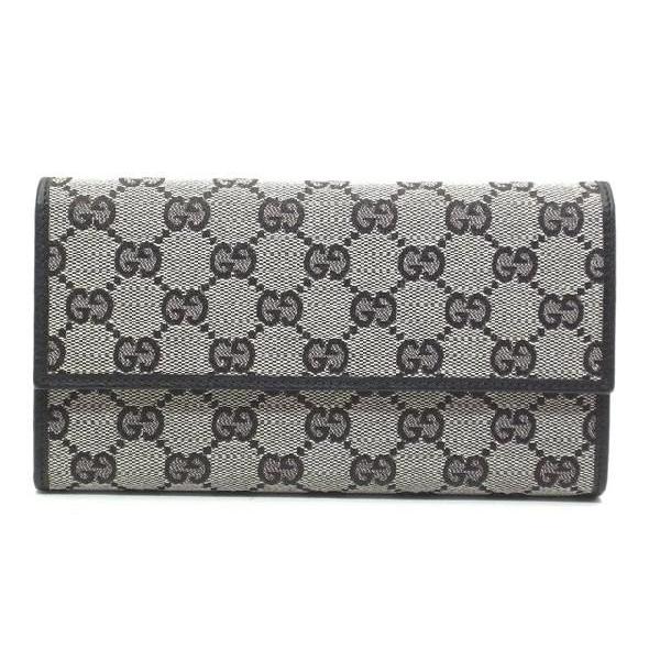 GUCCI グッチ 三つ折り 長財布 GGキャンバス×レザー ブラック