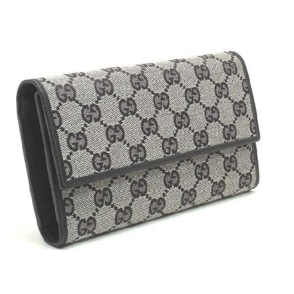 GUCCI グッチ 三つ折り 長財布 GGキャンバス×レザー ブラック