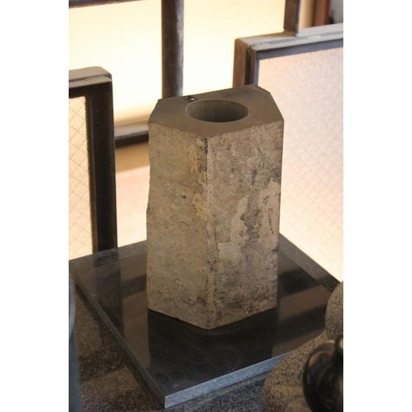 六方石の花瓶/花器 六角柱筒型 台付 Ｈ27cm おしゃれ和モダン 黒 日本