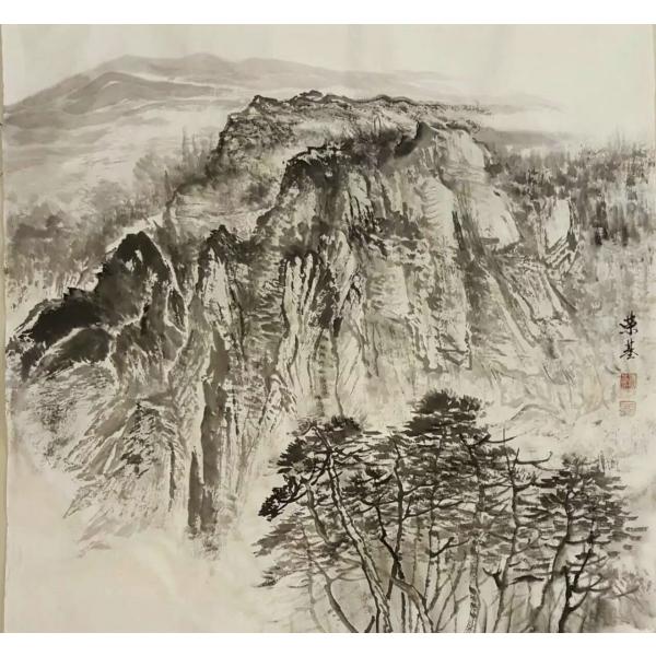 肉筆水墨画山水画中国の肉筆絵画傅栄基作FR28 インテリアの小物絵画