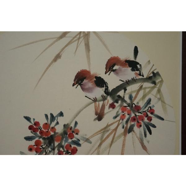 肉筆絵画 水墨画 中国絵画 花鳥 南国春早 二羽の雀 宋チ（王へん