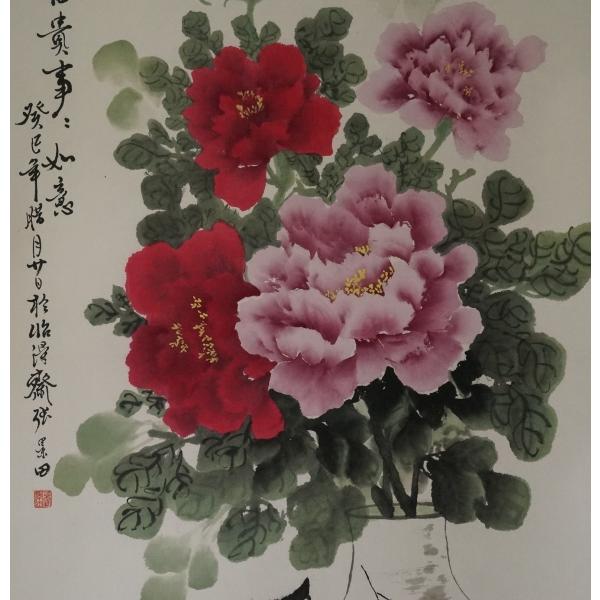 墨絵 牡丹 （白牡丹 桃色牡丹 描く - 佛画・書・刻字・篆刻