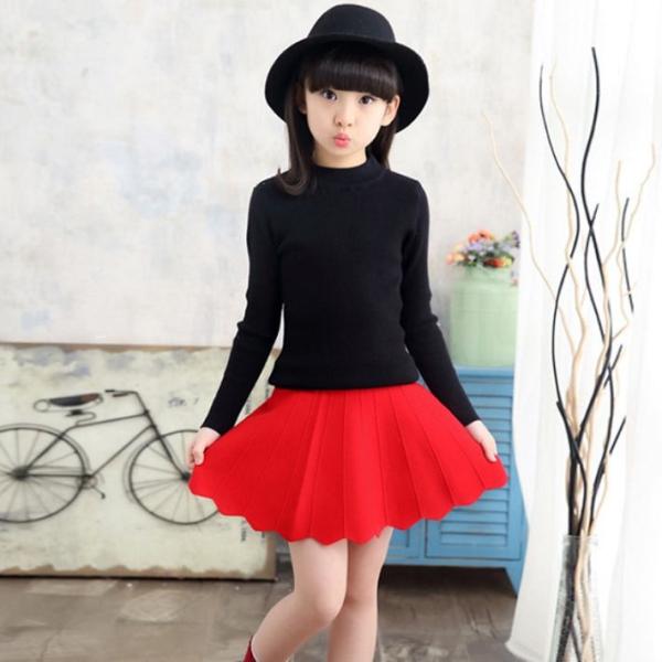 ミニスカート 女の子 子供服 キッズ服 赤いスカート 黒色スカート 波型