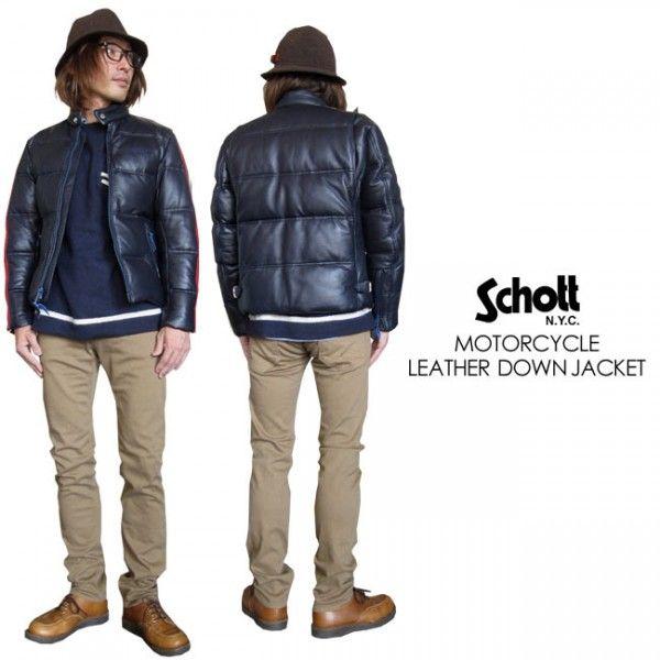 Schott モーターサイクルレザーダウンジャケット（羊革） /【Buyee】