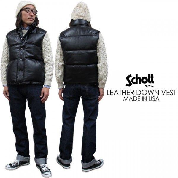 USA製 Schott ショット ダウン ベスト レザー☆ SCHOTT ショット 204D レザーダウン ベスト(米国製) MADE IN USA