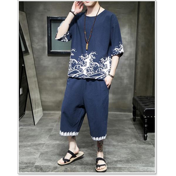 甚平 メンズ 作務衣 春 夏 秋 半袖 五分袖 七分袖 刺繍 羽織 半纏 麻