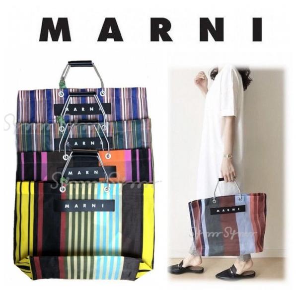 MARNI MARKET マルニマーケットストライプメッシュトートバッグ