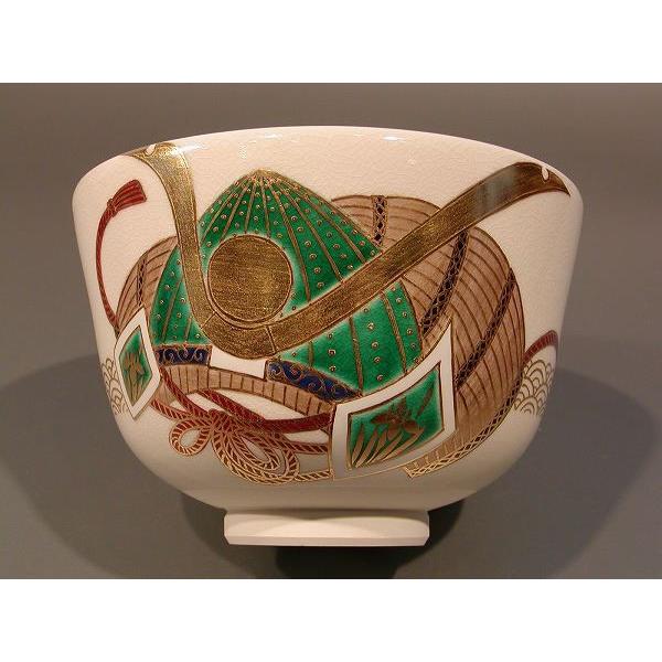 茶道具 抹茶茶碗 色絵 兜（かぶと）画、 京都 相模竜泉作、桐共箱 新品