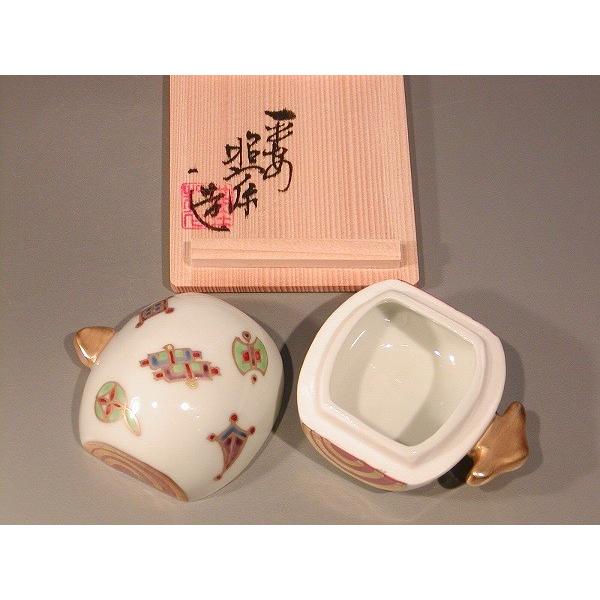 茶道具香合色絵小槌（こづち）、京焼高野昭阿弥作、共箱新品