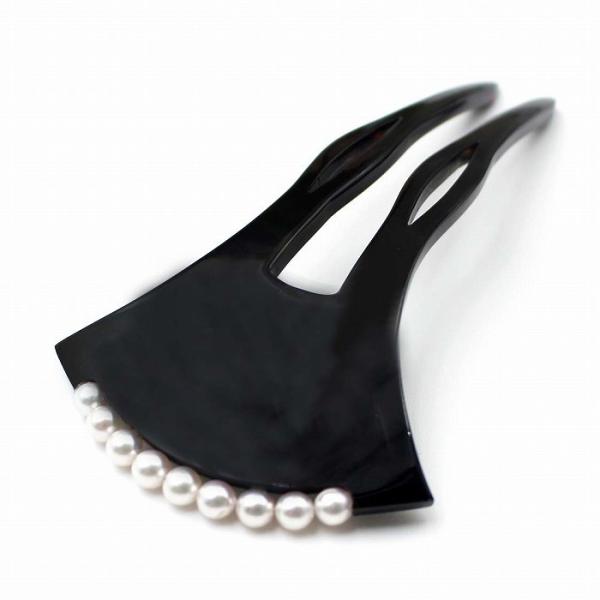 本べっ甲 かんざし バチ型 あこや 本真珠付 ヘア アクセサリー