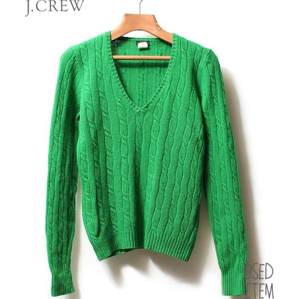 J.CREW ジェイクルー ケーブルVネックニット レディース US S グリーン