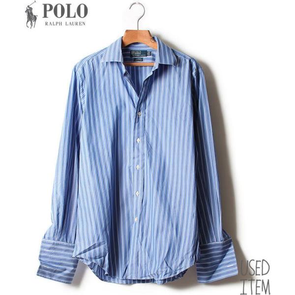 RALPH LAUREN ストライプ シャツ ターコイズブルー サイズ6 大きい Ralph Lauren ラルフローレン ダブルカフス ストライプ
