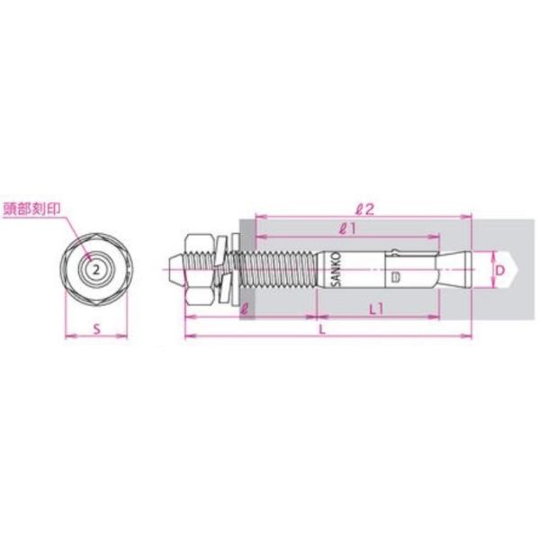 サンコーテクノ トルコンアンカー TCW-1210 M12 全長100mm 25本