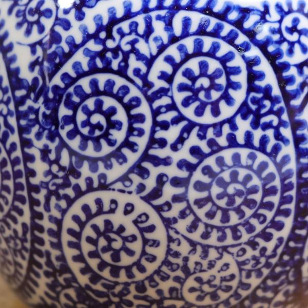 水鉢 ミニ火鉢 鉢カバー 蛸唐草紋 染付 プランターカバー 睡蓮鉢