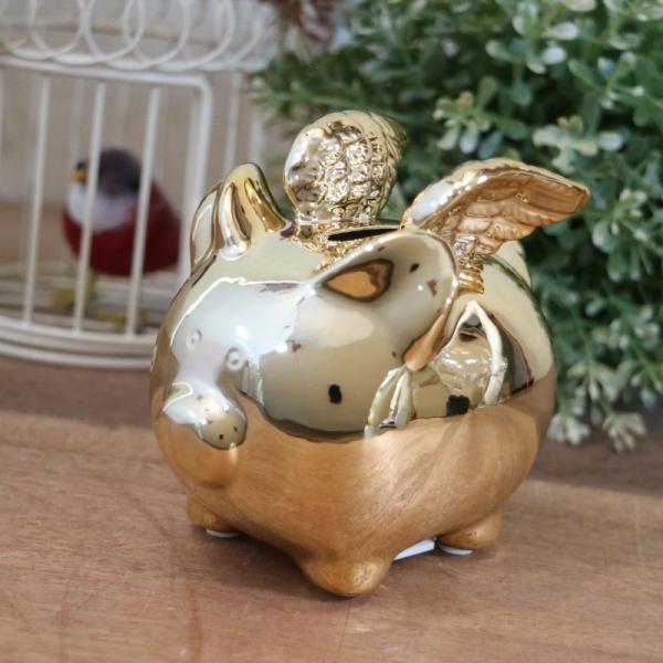 陶磁器 貯金箱 豚 ブタ ピッグ ゴールド/シルバー セラミック 縁起物