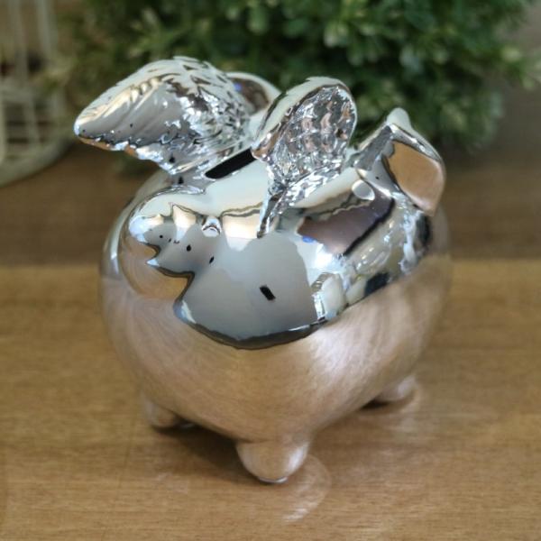 マッケンジーチャイルズ　ピッグ　ぶた　貯金箱　セラミック　ハンドペイント　陶器製 陶磁器 貯金箱 豚 ブタ ピッグ ゴールド/シルバー セラミック 縁起物