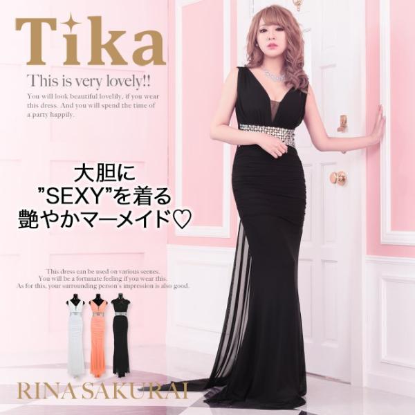 Tika シルバー Vネック ロングドレス（総スパンコールセクシー