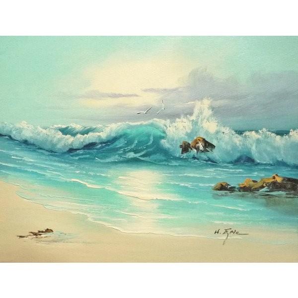 油彩画洋画肉筆油絵F6号「波海海景画」-165-特価- /【Buyee】 bot-online