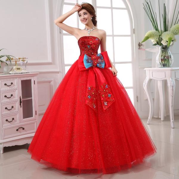 【未使用】ステージドレス ウェディングドレス カラードレス ロングドレス 赤ANNABELLE