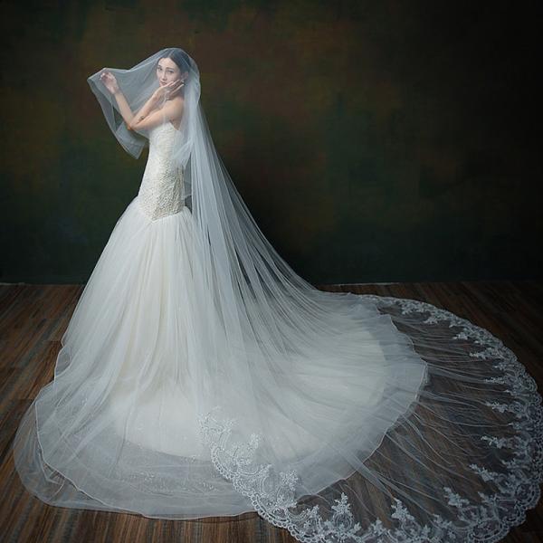 ブライダル ロングベール 3m(コーム付き) （即納☆コーム付き☆超高級  