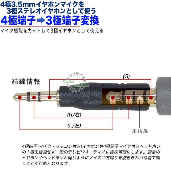 4極3.5mm→3極3.5mm変換アダプタ 4極3.5mm(メス)→3極3.5mm(オス 4極3.5mm→3極3.5mm変換アダプタ 4極3.5mm(メス)→3極3.5mm(オス