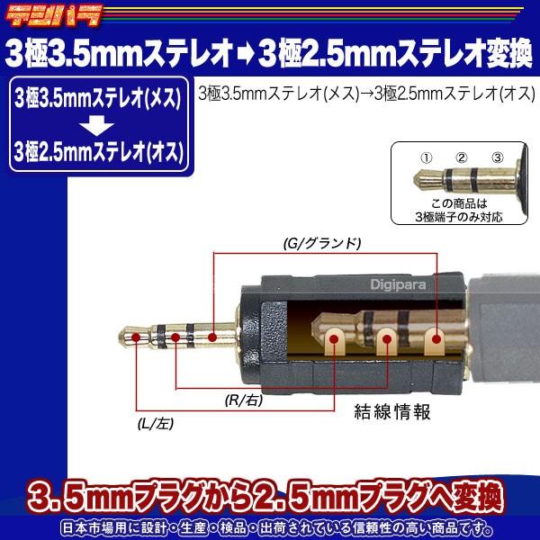 3.5mmステレオから2.5mmステレオ変換アダプタ 金メッキ ラジオや通信