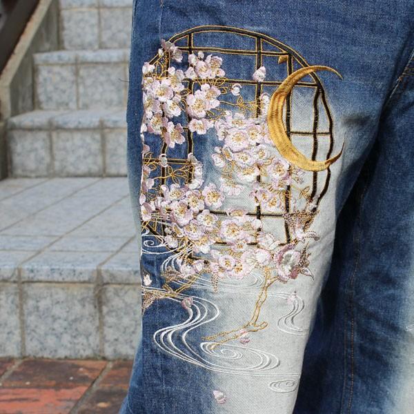 和柄 ジーンズ 大きいサイズ デニムパンツ 刺繍 メンズ 花魁