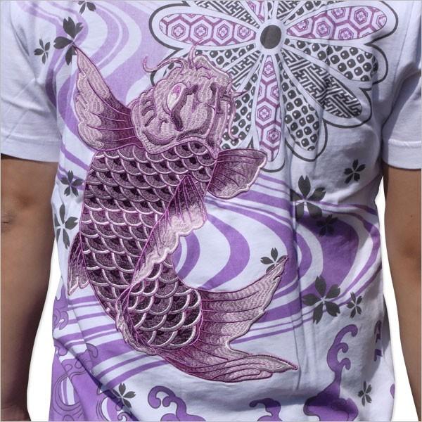 和柄 Tシャツ 半袖 メンズ 鯉 刺繍 大きいサイズ [ 波達 絡繰魂