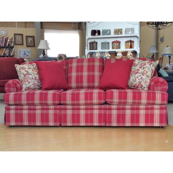 カントリー ソファ 3人掛け 赤 レッド チェック柄 高級 アンティーク調