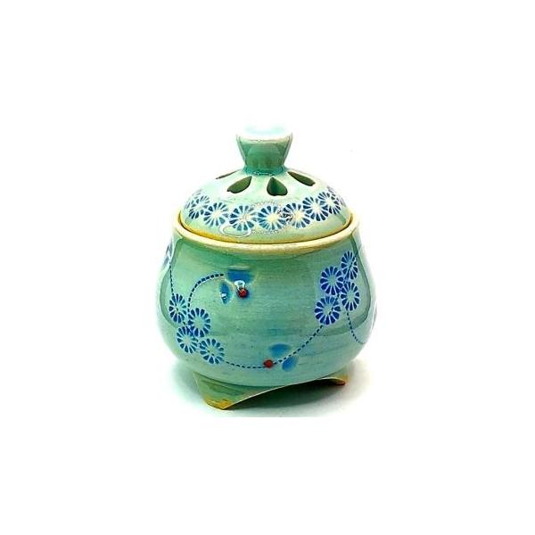 絶品！清水焼香炉★手描きオーダー発注品◆水色地×ダリア 絶品！清水焼香炉☆手描きオーダー発注品◇水色地×ダリア