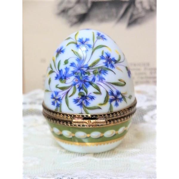 ロワイヤルリモージュ　小物入れ　矢車菊と真珠 稀少！ロワイヤル・ド・リモージュ 「真珠と矢車菊」 エッグ型のケース