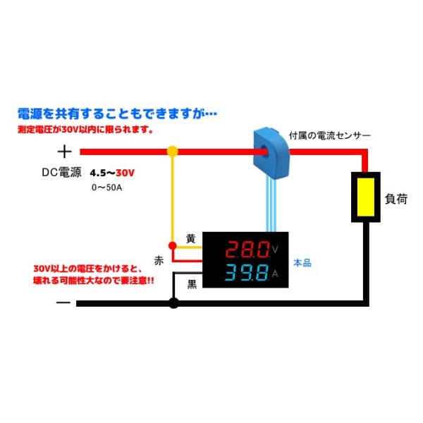 デジタル電圧計&電流計 DC 100V 50A 赤V&青A 電流センサー付き デジタル電圧計&電流計 DC 100V 50A 赤V&青A 電流センサー付き