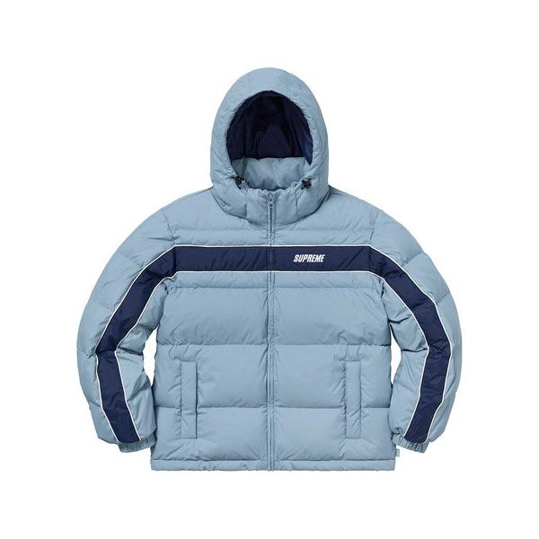 2018AW Supreme Stripe Panel Down Jacket Light Blue シュプリーム