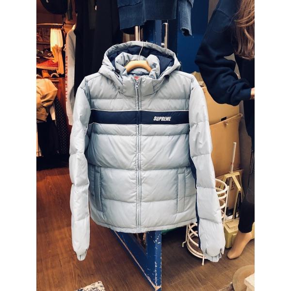 2018AW Supreme Stripe Panel Down Jacket Light Blue シュプリーム