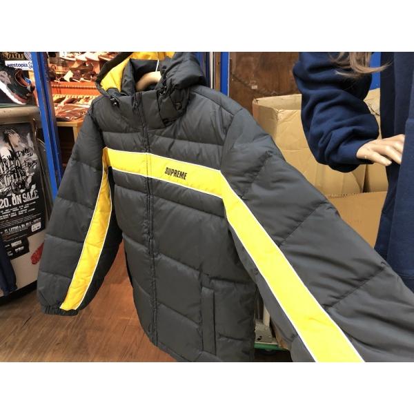 Supreme stripe panel discount down jacket black