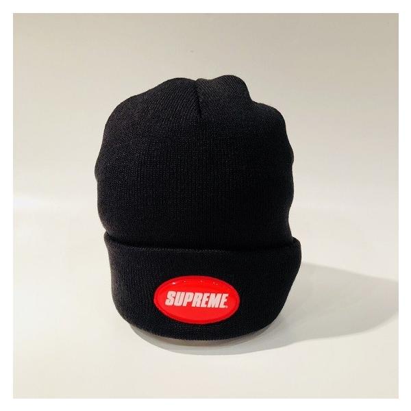 2018SS Supreme Bevel Logo Rubber Patch Beanie Black/Red ...