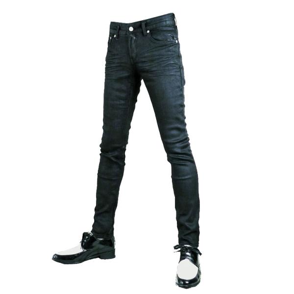 ブラック スキニー コーティング パンツ 光沢 スキニー ジーンズ  