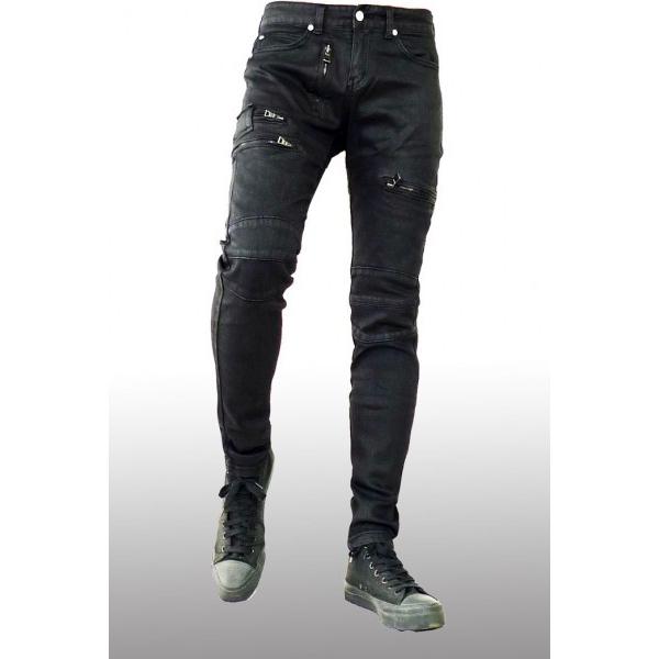 廃盤 black zipperスキニーデニム 光沢 アシンメトリー ZIP（ジッパー）デザイン バイカーパンツ