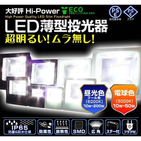 LED投光器50W 500W相当薄型防水LEDライト作業灯防犯ワークライト看板