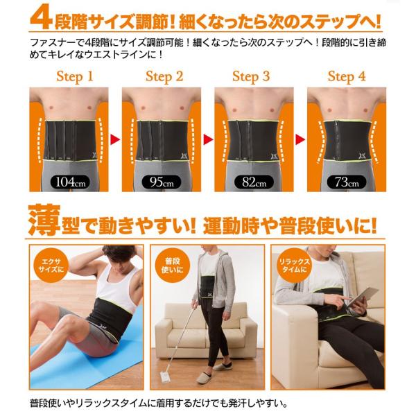 4ステップ サウナベルト メンズ 薄型 ウエスト 下腹部 腹筋 お腹 発汗