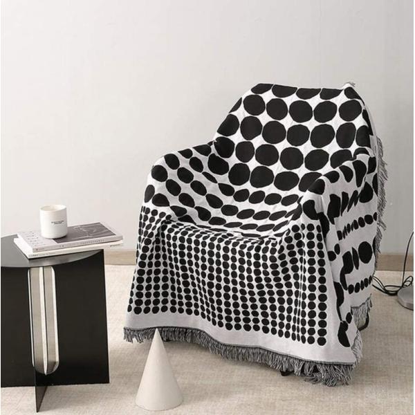 ブランケット モノクロ 黒白 モノトーン 水玉 モダンデザイン 年中使用
