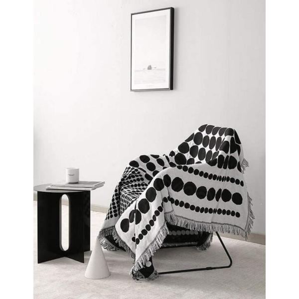 ブランケット モノクロ 黒白 モノトーン 水玉 モダンデザイン 年中使用