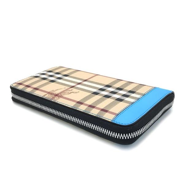 BURBERRY バーバリー チェック＆レザー ジップアラウンド長財布 ブルー