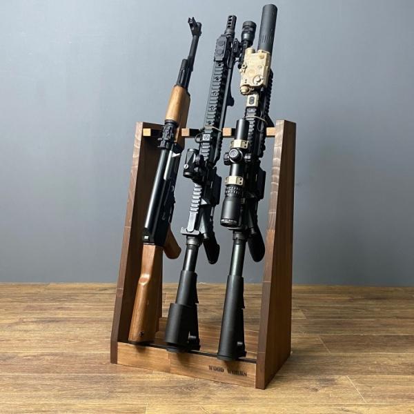 WOODWORKS ガンラック 3丁掛 (色：ブラウン) 木製 日本製