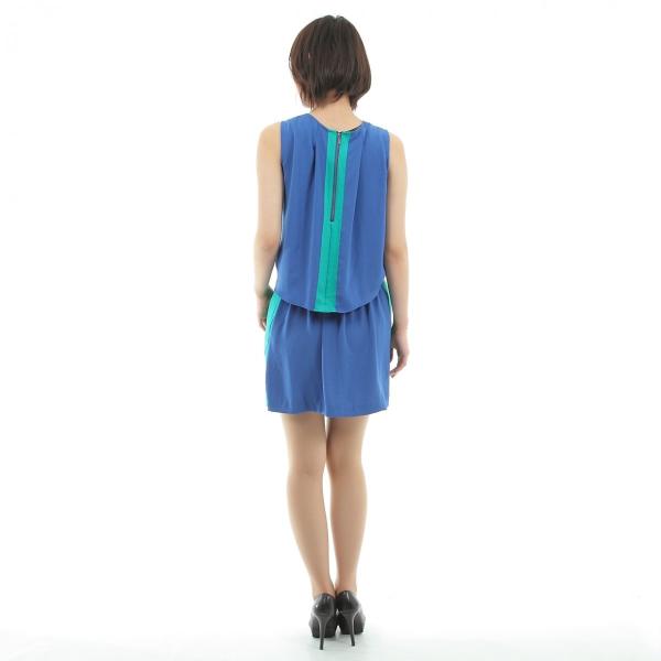 ノースリーブワンピース バイカラー配色 ミドル丈 国内生産 xapis  