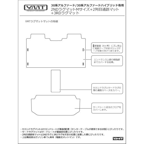 アルファード 2NDラグマットMサイズ＋3RDラグマット＋2列目通路マット