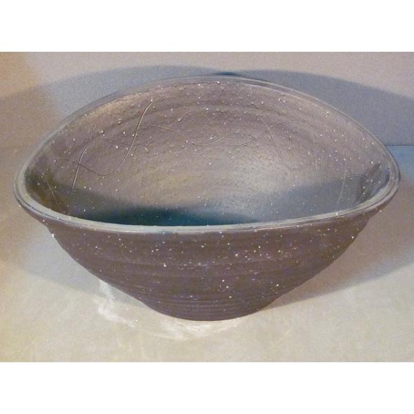 信楽焼楕円形花器水盤黒