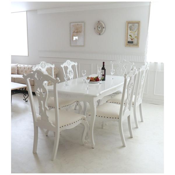 休店処分特価 ダイニングセット 6人掛け 7点 テーブル ホワイト 姫系