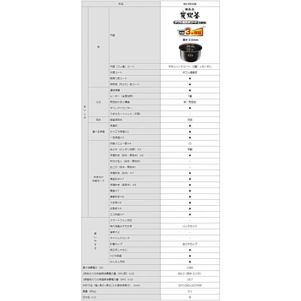 NJ-VX108-D 三菱炊飯器備長炭-炭炊釜アンバーオレンジ安心のメーカー